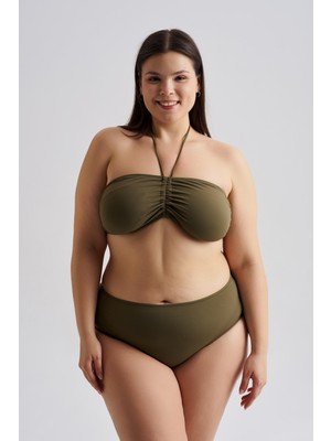 AQUAVİVA Aquaviva Kadın Büyük Beden Alessia Straplez Boyundan Bağlamalı Push Up Bikini Takımı Haki