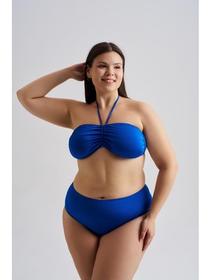 AQUAVİVA Aquaviva Kadın Büyük Beden Alessia Straplez Boyundan Bağlamalı Push Up Bikini Takımı Saks