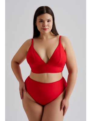 AQUAVİVA Aquaviva Kadın Büyük Beden Gabriella Toparlayıcı Yüksek Bel Bikini Takımı Kırmızı