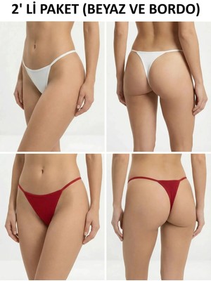 Calma String 2 Renk Pamuklu (Bordo -Beyaz)