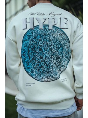 Ezel Glory Üç Iplik Bisiklet Yaka Baskılı Sweatshirt - Beyaz