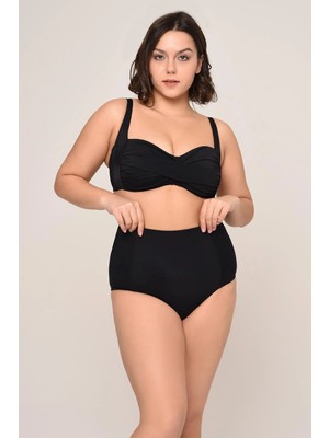AQUAVİVA Aquaviva Kadın Siyah  Büyük Beden Carlotta Drapeli Yüksek Bel Bikini Takımı