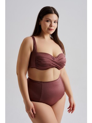 AQUAVİVA Aquaviva Kadın Kahverengi Büyük Beden Carlotta Drapeli Yüksek Bel Bikini Takımı