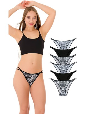 New Lilla 1025 Çift Ip-Taş Detaylı  6\'lı Bikini Külot Paketi