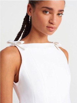 Dilvin Fiyonklu Peplum Top Bluz-Ekru