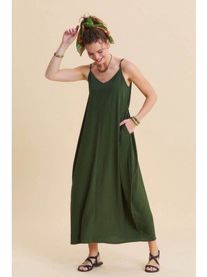 Los Banditos Geniş Yaka Ince Askılı Uzun Elbise