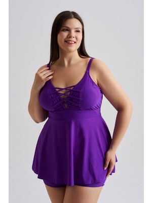 AQUAVİVA Aquaviva Kadın Mor Büyük Beden Venezıa Çapraz Ipli Şortlu Tankini Set