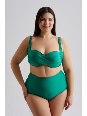 AQUAVİVA Aquaviva Kadın Su Yeşili Büyük Beden Carlotta Drapeli Yüksek Bel Bikini Takımı