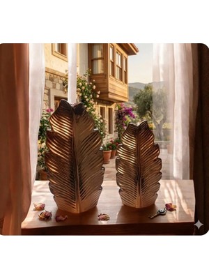 Ayder Online Satış 23 cm  ve 19 cm LIK Boylarında Kırılmaz Polyester,2 Lü Yaprak Desenli Biblo Vazo