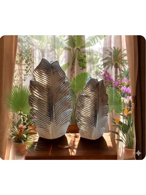 Ayder Online Satış 23 cm  ve 19 cm LIK Boylarında Kırılmaz Polyester,2 Lü Yaprak Desenli Biblo Vazo