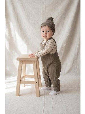 MiaBaby Likralı Gofre Salopet Sweat Bere 3lü Takım