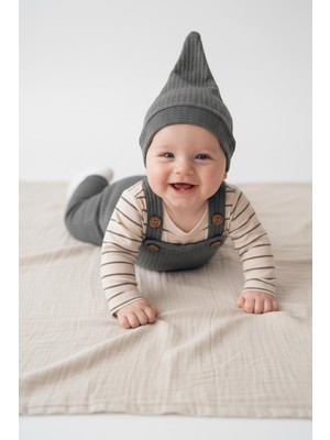 MiaBaby Likralı Gofre Salopet Sweat Bere 3lü Takım