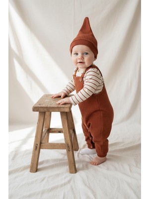 MiaBaby Likralı Gofre Salopet Sweat Bere 3lü Takım