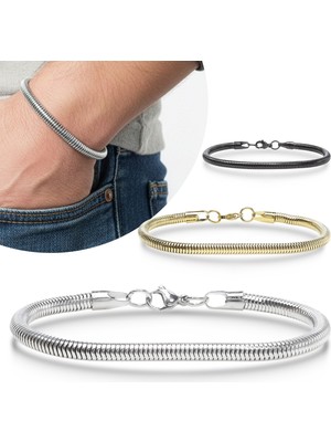 Fm 💎 Premium Spiral Örgü Çelik Zincir Bileklik 6mm 3183CZB2D9 - 20 cm - Siyah Renk