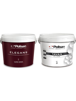 10 kg / 7,5lt Polisan Elegans Silinebilir Iç Cephe Duvar Boyası Yarı Mat Model + 10 kg Polisan Tavan Ultra Tavan Boyası 2li Set