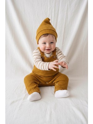 MiaBaby Likralı Gofre Salopet Sweat Bere 3lü Takım