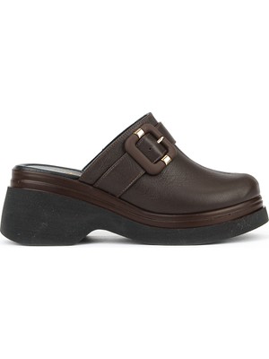 Ziya, Kadın Hakiki Deri Topuklu Terlik 161992Z64030 Kahve