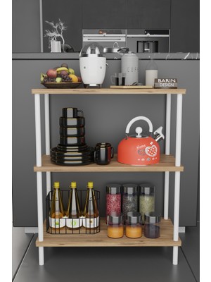 Barin Design 3 Raflı Çevir-Tak Beyaz Metal Gövdeli Çok Amaçlı Mutfak Rafı ve Organizer Raf Düzenleyici Raf