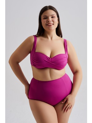 AQUAVİVA Aquaviva Kadın Vişne Büyük Beden Carlotta Drapeli Yüksek Bel Bikini Takımı