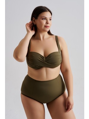 AQUAVİVA Aquaviva Kadın Haki Büyük Beden Carlotta Drapeli Yüksek Bel Bikini Takımı