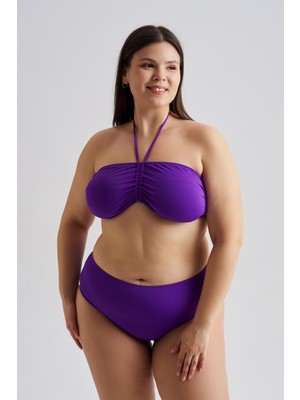 AQUAVİVA Aquaviva Kadın Büyük Beden Alessia Straplez Boyundan Bağlamalı Push Up Bikini Takımı Mor
