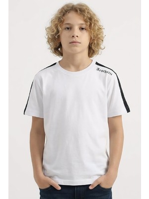 Modanino Erkek Çocuk Omuz Biyeli ve Yazılı T-Shirt 8-12 Yaş 12558