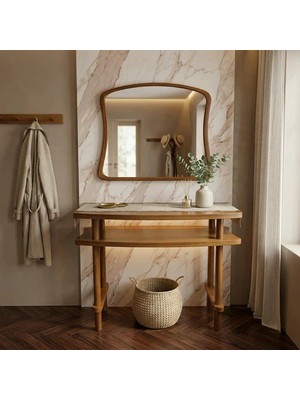 Aypars Atölye 100X38X77 cm Aynalı Masif Kayın Dresuar – Modern Iskandinav Antre Konsolu & Makyaj Masası (Kestane)