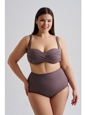 AQUAVİVA Aquaviva Kadın Vizon Büyük Beden Carlotta Drapeli Yüksek Bel Bikini Takımı