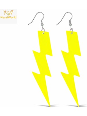 Gray Line Gry 80’ler 90&amp;#39;lar Retro Neon Sarı Şimşek Küpe 10 cm Nel1