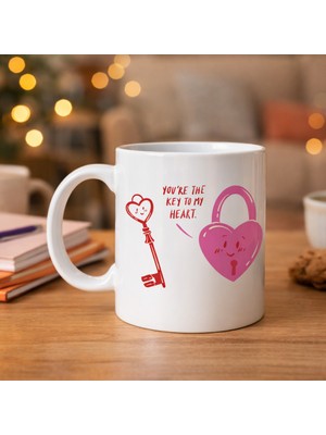 Youday Accessories Model 27 – You’re The Key To My Heart Tasarımlı Porselen Kupa - Sevgiliye Arkadaşa Özel Anlamlı Hediye