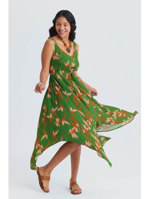 Los Banditos V Yaka Asimetrik Kesim Bohem Elbise