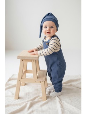 MiaBaby Likralı Gofre Salopet Sweat Bere 3lü Takım