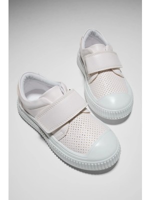 Tonny Black Unisex Çocuk Beyaz Cırtlı Sneaker Düz Tabanlı Rahat Kalıp Ayakkabı