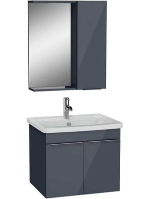 Vitra Quadrum Demonte Set, 65 Cm, Kapaklı, (Lavabo Dolabı, Yandan Dolaplı Ayna), Parlak Antrasit