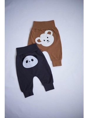 Softleaf Bebek Baskılı Şalvar Pantolon 2’li Set – Panda & Ayıcık