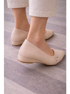 Gönülden Tasarım Pudra Pembe Taş Şeritli Rahat Taban Kadın Babet