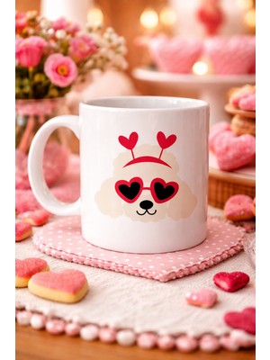 Youday Accessories Kalpli Gözlü Sevimli Poodle (Kaniş) Tasarımlı Porselen Kupa Model 51 – Aşk Dolu, Tatlı ve Eğlenceli Hediye