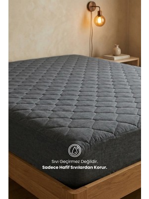 Nart Home Yatak Alezi Pamuklu Kapitone Fitted Full Kenar Yatak Koruyucu Gri