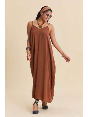 Los Banditos Geniş Yaka Ince Askılı Uzun Elbise