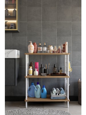 Barin Design 3 Raflı Çevir Tak Beyaz Telli Metal Gövdeli Çok Amaçlı Banyo Rafı ve Organizer Raf Banyo Dolabı