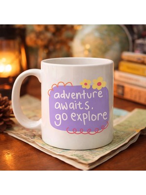 Youday Accessories Adventure Awaits Go Explore Yazılı Porselen Kupa Model 157 – Motivasyon Temalı, Sevimli Tasarım, Kahve &amp; Çay Kupası