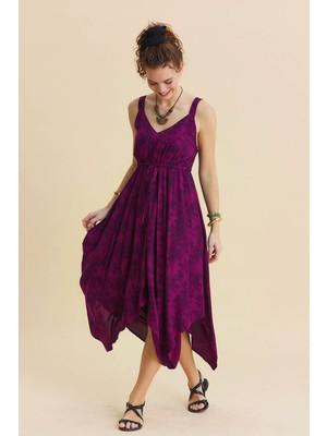 Los Banditos V Yaka Asimetrik Kesim Bohem Elbise