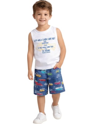 Çikoby Erkek Çocuk Yazlık Baskılı Atlet Tişört ve Desenli Şort Takım – %100 Pamuk, Rahat ve Şık İkili Set