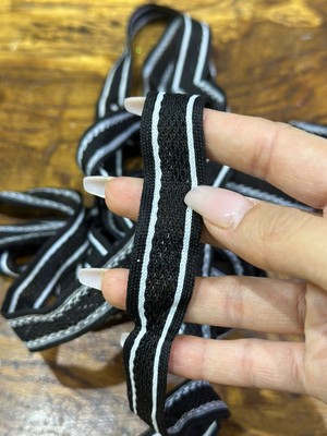Gönülden Tasarım En 2 cm Esnek Çizgili Şerit Dikiş Aksesuarı (1 Metre )
