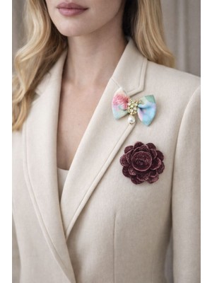 Gönülden Tasarım 2 Li Tasarım Fiyonk ve Çiçek Broş Yaka Giyim Aksesuarı