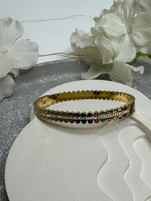 Çelik Baget Beyaz Taşlı Kelepçe Bileklik