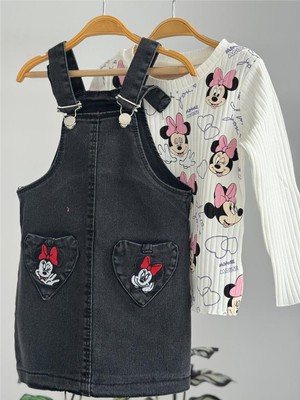 Lillypicca Kız Çocuk Baskılı Fitilli Badi ve Nakışlı Kot Salopet Takım