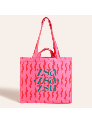 Zsa Zsa Zsu Marmara Dijital Baskılı Pamuk Omuz Çantası 40X40 cm Pembe