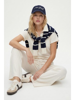 Ritnice Kadın Nadia Modal Touch Polo Yaka Bel Lastikli Cepli Ekru Alt Üst Takım