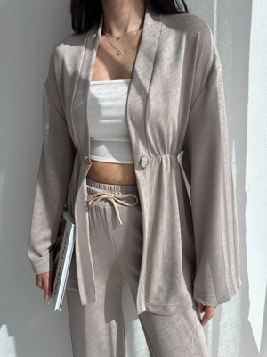 Elaxi Kadın Simli Uzun Kol Modal Kumaş Kimono Pantolon Ikili Takım – Şık ve Rahat Kadın Takım